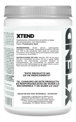 Xtend Scivation Bcaa 30 Servicios Sabor Blue Raspberry Ice