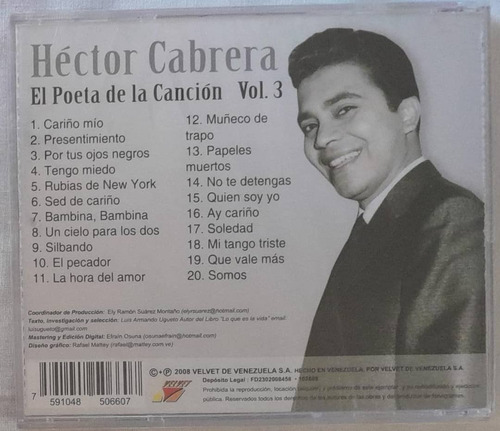 Hector Cabrera. El Poeta Vol. 3. Cd Org Nuevo. Qqf. Ag.