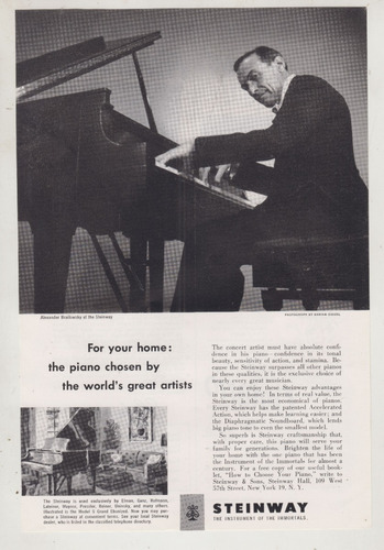 1952 Publicidad Vintage Pianos Steinway Alexander Brailowsky