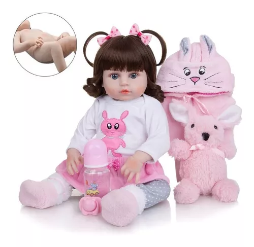 Boneca Bebê Reborn Realista de Silicone NPK 48cm e Girafinha - USA