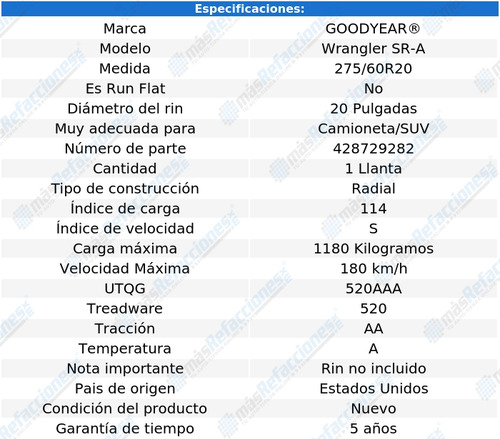 Llanta 275/60r20 Goodyear Wrangler Sr-a 114s