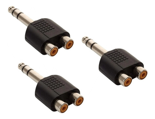 3 Piezas De Adaptador 2 Jack Rca A Plug 6.3 Mm Estereo