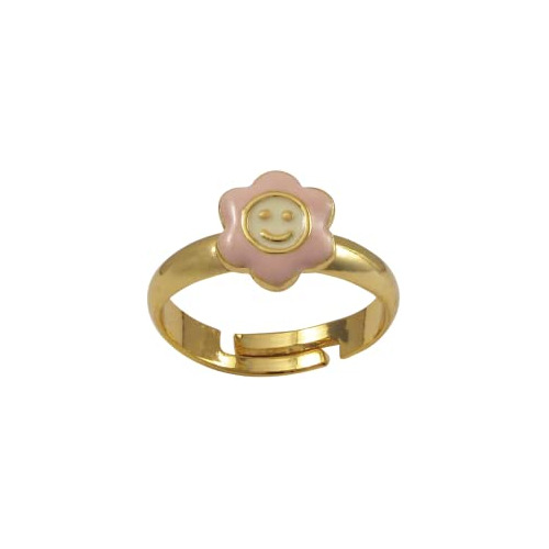 Anillos - Gold Finish Light Pink And White Enamel Small Smil