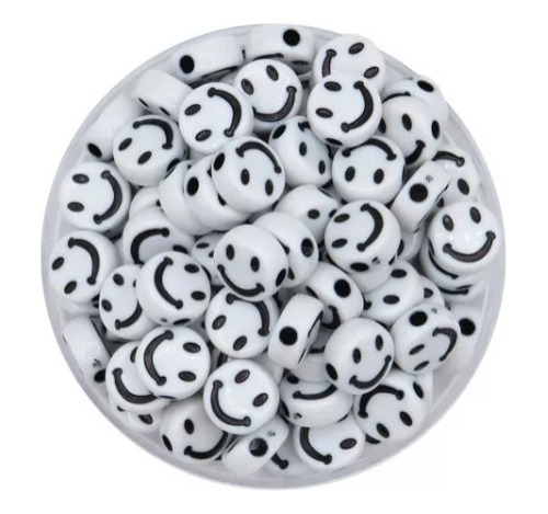 Cuentas Emoji Carita Feliz Blanco/negro 1000 Pz Bisuteria