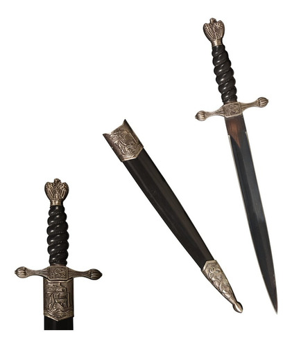 Espada Corta Occidental De Daga Medieval Negro Y Plata