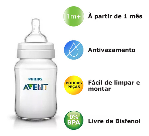 Kit 3 Mamadeira Avent Clássica Anticólica 125/260/330ml