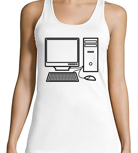 Musculosa Mujer Computadora Blanco Negro Pantalla Led