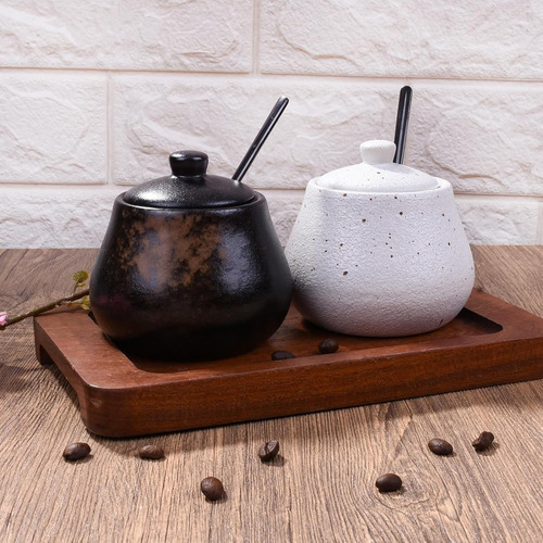 Azucarero Con Tapa Y Cucharas, Recipientes De Porcelana Para