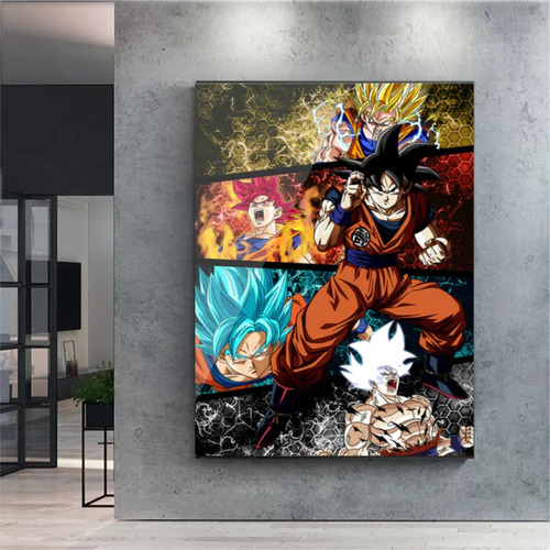 Cuadro Decorativo Madera Goku Transformaciones + Regalo