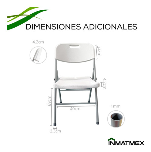 Set De 4 Sillas Plegables De Plástico Color Blanco
