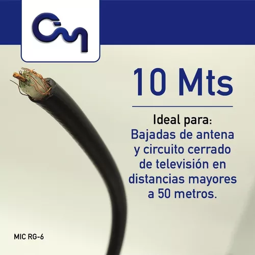 Cable Coaxial Rg6 Negro Para Antena Tv, Cctv Rollo De 10 Mts