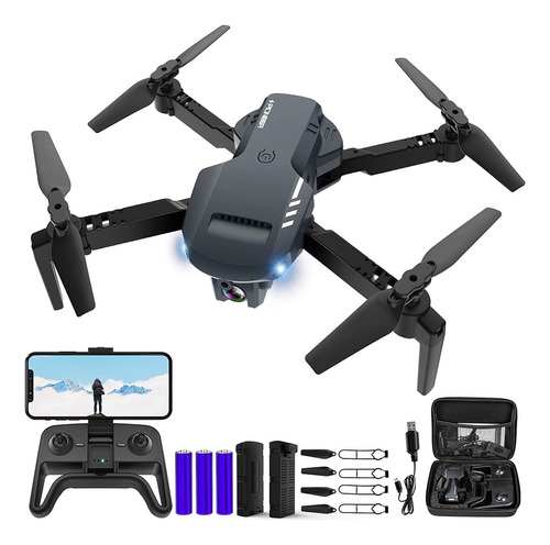 Mini Drone Giro De 360° Con Cámara Maletin Y baterias Color Negro