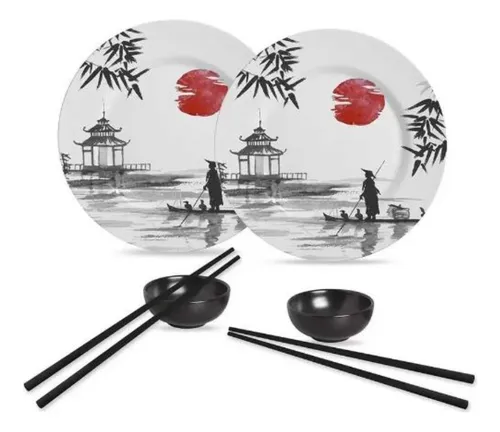 Jogo de jantar Alleanza Cerâmica Japanese Collection de 6 peças branco/preto japanese