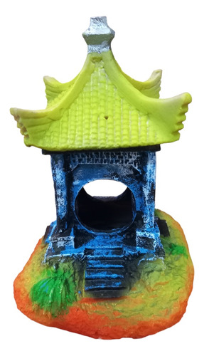 Figura Resina Acuario Jardín Pagoda Neon Chico 18x14cm