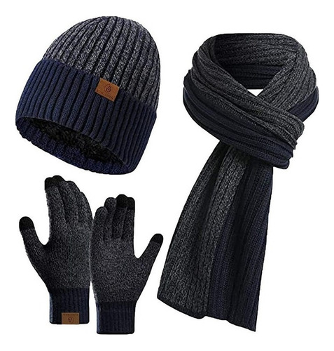 Gorro Invierno For Hombre, Guantes, Bufanda Larga, Conjunto