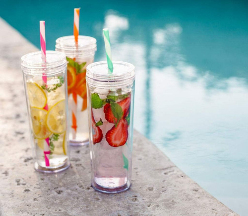 Vasos De Vaso De Acrílico Cupture Skinny Con Pajitas, 18 Oz,