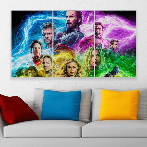 Cuadro Triptico Avengers Neon Art Canvas Personalizado