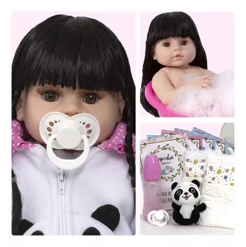 Boneca Reborn Silicone Bebê Realista Princesa Panda Completa no