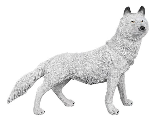 Estatueta Lobo Branco Selvagem Enfeite Resina Decorativo Cor N/a