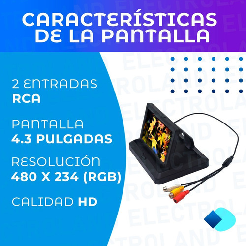 Imagen 4 de 10 de Kit Pantalla Rebatible Monitor 4.3 Y Camara Marcha Atras Rca