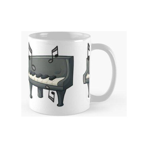 Taza Una Caricatura De Un Piano Kawaii Con Notas Musicales. 