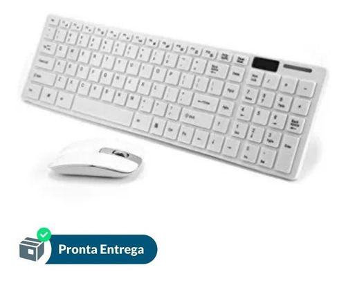 Teclado Branco + Mouse Slim Sem Fio Computador Wireless