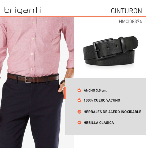Cinturon Hombre Cuero Cinto Clasico Ancho Liso Moda Briganti Negro 100
