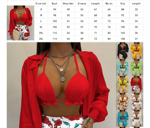 06 Traje Baño Hawaiano Paramujer 3 Piezas Conjunto Playa