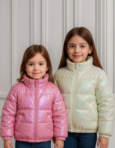 Campera Inflable Niña Puffer Blanca Tornasolada