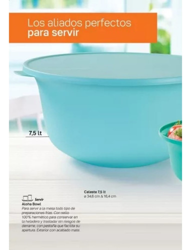 Tupperware Bowl Aloha 7.5 L Taper 100% Hermético Ensaladera Turquesa