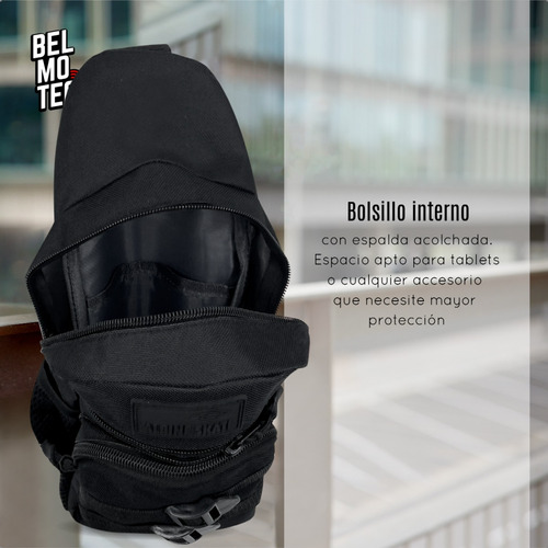 Bandolera Morral Tipo Mochila Regulable Extensible Reforzado Color Negro