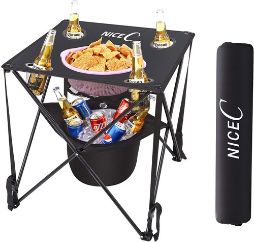 Mesa Plegable Con Hielera Portatil Campamento Playa Picnic N