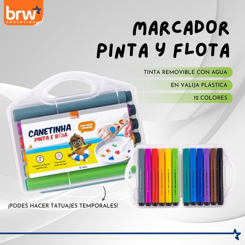 Marcadores Al Agua Brw Fibras Lavables Valija 12 Colores