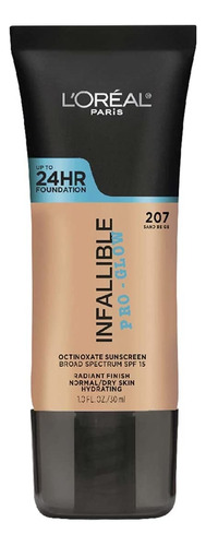 Base de maquillaje líquida L'Oréal Paris Infallibe Pro - Glow Infallible pro glow Base De Maquillaje L'oréal Paris Infallible 24h Pro-glow 30ml Tono 205 tono 207 sand beige - 30mL