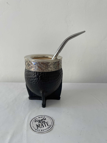 Mate Imperial Cuero Croco Alpaca Calabaza + Bombilla