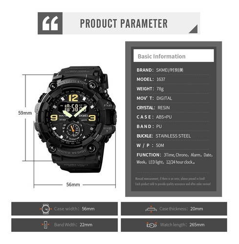 Imagen 5 de 5 de Reloj Militar Táctico Skmei Sumergible Cronometro Alarma