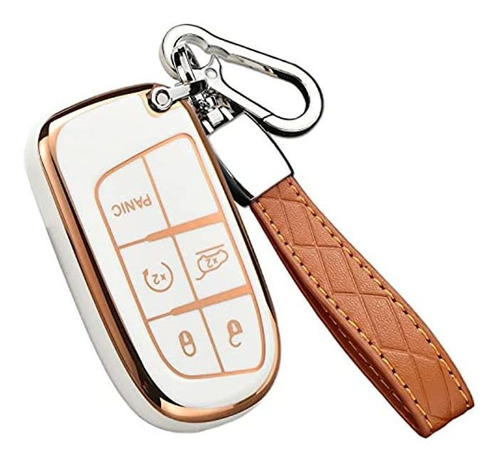 For Jeep Key Fob Cover With Leather Keychain, Premium Soft 