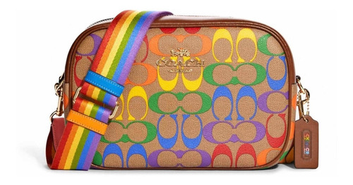 Bolsa Coach Para Mujer Colores Arcoíris Cafe Original Acabado De Los Herrajes Niquel Color Marrón Diseño De La Tela Rayado