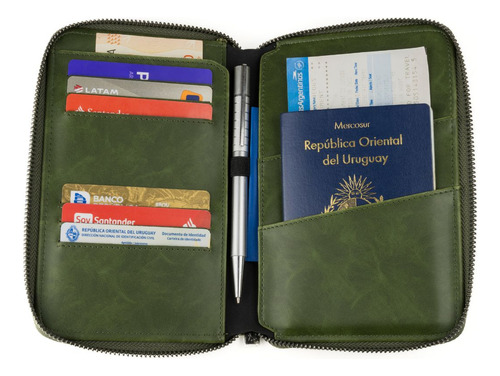 Porta Pasaporte Y Documentos Con Rfid Para Viaje Baleine Color Army Green