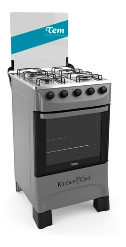 Imagen 1 de 1 de Cocina Tem Kitchen Chef a gas 4 hornallas  plateada puerta con visor