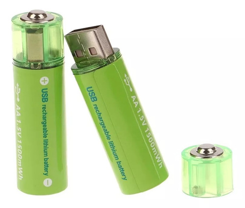 2x Pilas Recargables Usb Pila Aa Recargable Doble A