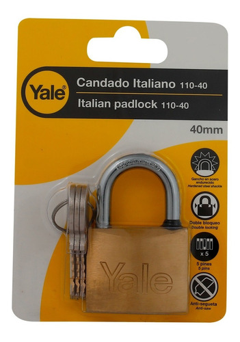 Candado Yale Italiano 110-40 Original Antiganzúa Latón /40mm