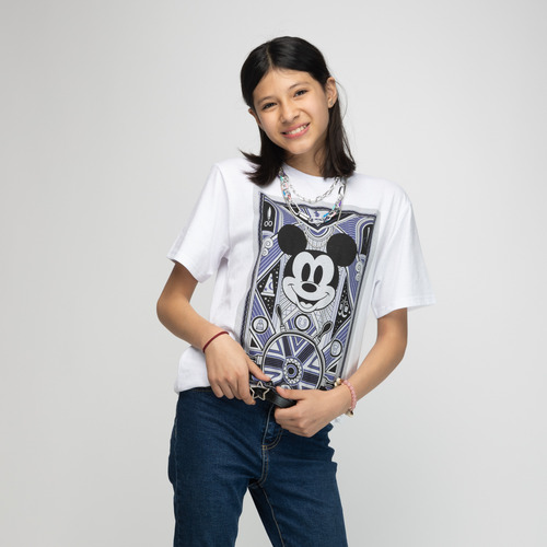 Polera Niño Bicolor Mickey 100 Años Blanco Disney