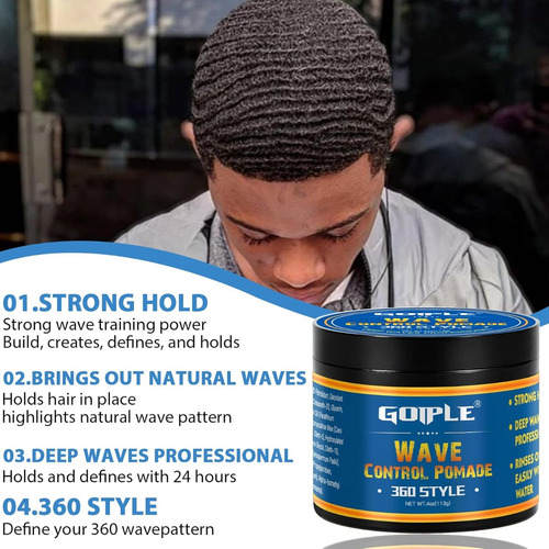 Strong Hold Natural Wave Pomade For Men , Easy Wash 360 Wave
