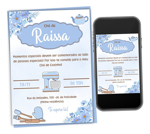 Convite Digital Chá De Cozinha Panelas Arte Online Virtual