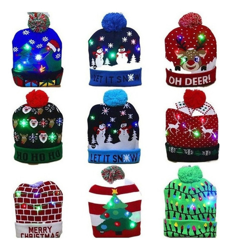 Lote 10 Gorro De Navidad Con Luz Led Regalo Navideño Mayoreo