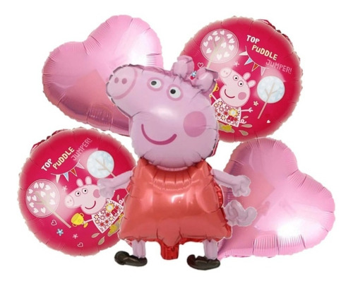 Set 5 Globos Peppa Pig 60cm 3d+4metalizados 45cm