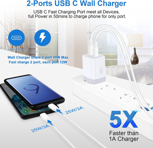 Cargador De 25w Con 2 Puertos Usb C