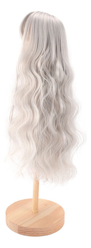 Peluca Gris Con Flequillo Liso, Pelo Largo Y Rizado, Para Br