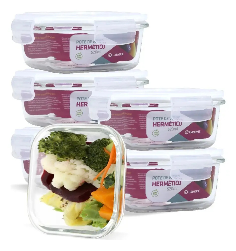 Kit 6 potes herméticos 520ml